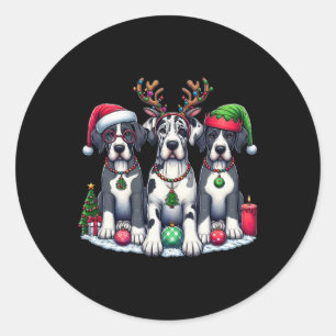Sticker Rond Jolie Père Noël Reindeer Elf Great Dane Christmas