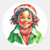 Sticker Rond Jolie petite fille aquarelle Noël (Devant)