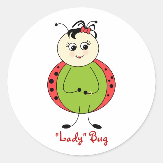Sticker Rond Jolie Petite Fille Ladybug Avec Bow (Devant)