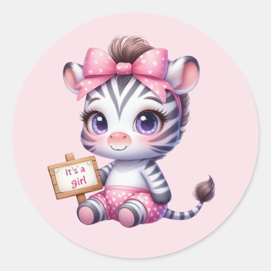 Sticker Rond Jolie petite fille zebra (Devant)