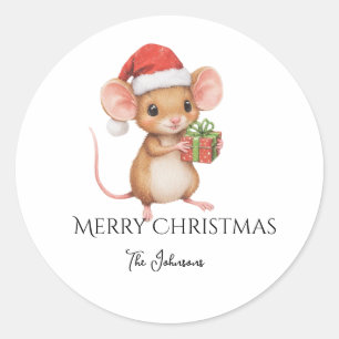 Sticker Rond Jolie petite souris de Noël