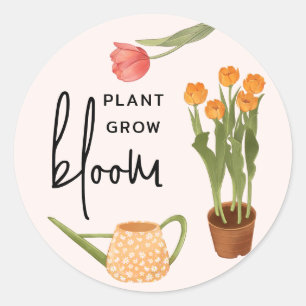 Sticker Rond Jolie Plante de script croissance fleur Tulip