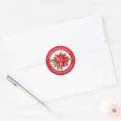 Sticker Rond Jolie Poinsettia rouge (Enveloppe)