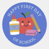 Sticker Rond Jolie Première Journée d'École Heureuse (Devant)
