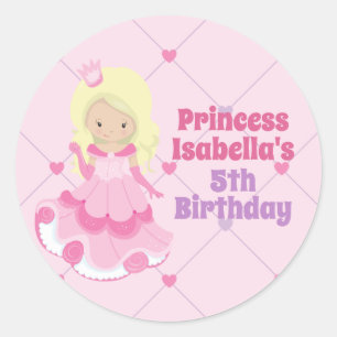 Sticker Rond Jolie Princesse Blonde rose Fête d'anniversaire