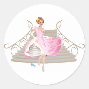 Sticker Rond Jolie princesse dans une robe rose