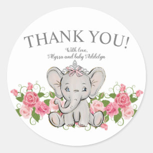 Sticker Rond Jolie Princesse Éléphant Bébé Fille Shower Merci