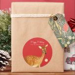 Sticker Rond Jolie Red Christmas Animal Deer<br><div class="desc">Un joli autocollant rouge cerf de Noël en bois. OEuvre originale de Caroline Bonne Müller</div>