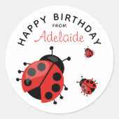 Sticker Rond Jolie Red Ladybug moderne Joyeux Anniversaire pers (Devant)