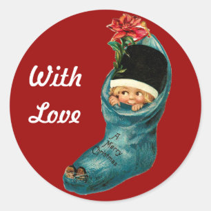 Sticker Rond Jolie réserve de Noël, Petit enfant, Rouge blanc