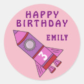 Sticker Rond Jolie Rocket Rose Enfant fille Joyeux anniversaire (Devant)