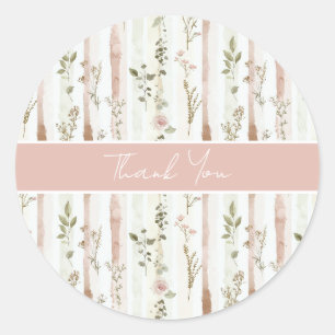 Sticker Rond Jolie Rose Fleurs À Rayures Mariage Remerciements