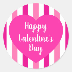 Sticker Rond Jolie Saint-Valentin Joyeuse Rayures Rose Simple