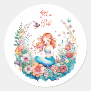 Sticker Rond Jolie sirène Baby shower de fille C'est une fille