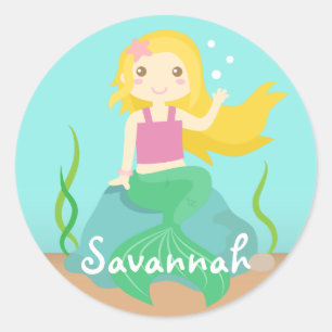Sticker Rond Jolie Sirène de l'Océan, Pour Filles