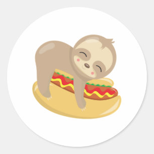 Sticker Rond Jolie Sloth Hot Dog