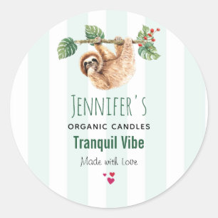Sticker Rond Jolie Sloth Paisible Autour De L'Aquarelle Bougie/