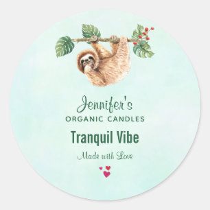 Sticker Rond Jolie Sloth Paisible Autour De L'Aquarelle Bougie/