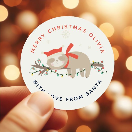 Sticker Rond Jolie Slothy 1er Christmas Enfants
