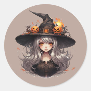 Sticker Rond Jolie sorcière d'Halloween