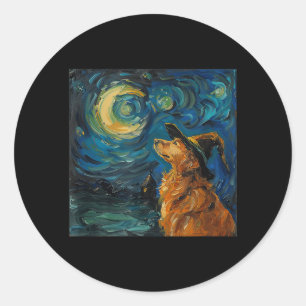 Sticker Rond Jolie sorcière Golden Retriever _ Drôle de chien H