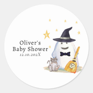 Sticker Rond Jolie Sorcière Petit Boo Ghost Boy Baby shower