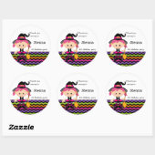 Sticker Rond Jolie sorcière rose (Feuille)