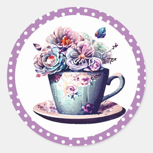 Sticker Rond Jolie Teacup antique avec Fleurs Vintages (Devant)