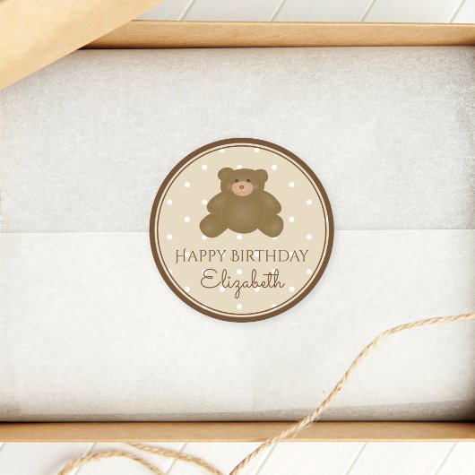Sticker Rond Jolie Teddy Bear Baby Fête de premier anniversaire