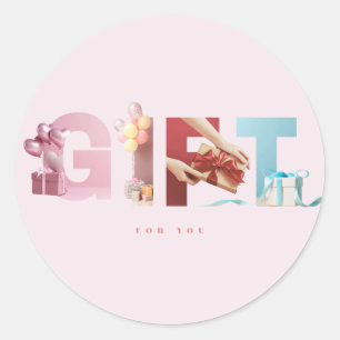 Sticker Rond Jolie typographie moderne rose avec masquage de te