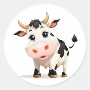 Sticker Rond jolie vache caricaturale