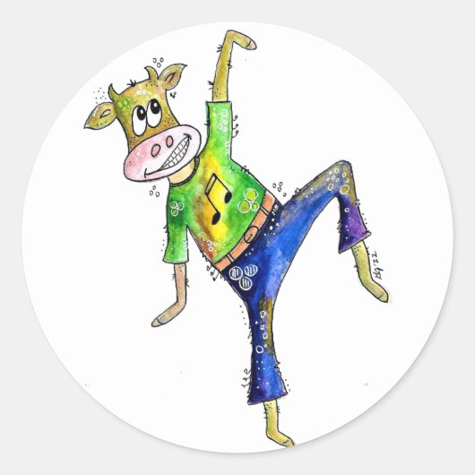 Sticker Rond Jolie vache dansante Whimsical (Devant)