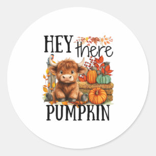 Sticker Rond Jolie vache d'automne Hey There Citrouille d'autom