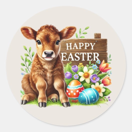 Sticker Rond Jolie vache de Pâques (Devant)