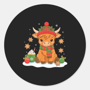 Sticker Rond Jolie vache Highland Noël amoureux Xmas femmes fer