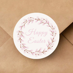Sticker Rond Jolies botaniques roses Joyeuses Pâques
