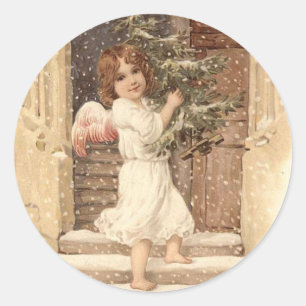 Sticker Rond Jolies cartes de Noël victoriennes