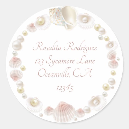 Sticker Rond Jolies coquillages et perles Adresse de retour (Devant)