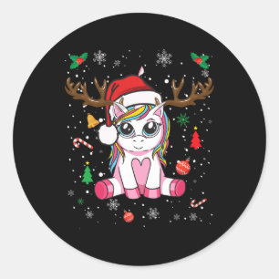 Sticker Rond jolies filles de noël xmas unicorne cerf chr