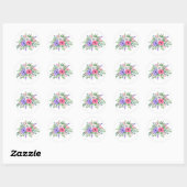 Sticker Rond Jolies Fleurs Aquarelles Printanières Pastel (Feuille)