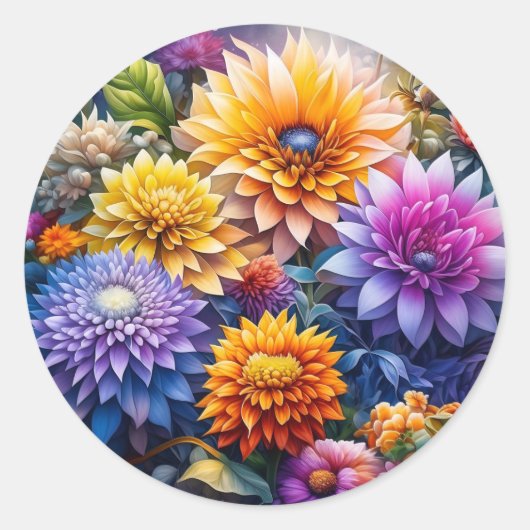 Sticker Rond Jolies Fleurs D'Art Ai Colorées (Devant)