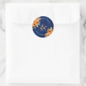 Sticker Rond Jolies fleurs orange sur bleu marine (Sac)