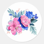 Sticker Rond Jolies fleurs roses et bleues  (Devant)