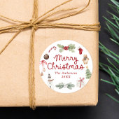 Sticker Rond Jolies Illustrations à l'aquarelle Joyeux Noël