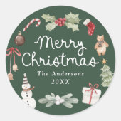 Sticker Rond Jolies Illustrations à l'aquarelle Noël vert (Devant)