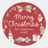 Sticker Rond Jolies Illustrations à l'aquarelle Rouge Joyeux No (Devant)