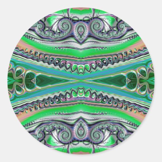 Sticker Rond ~ Jolies nuances Vert Bleu Rose Fractal ~ (Devant)