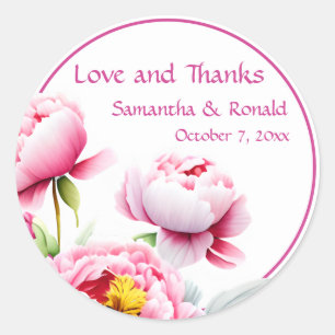 Sticker Rond Jolies pivoines roses sur Mariage blanc