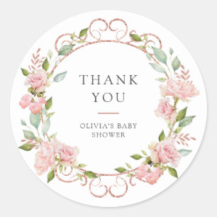 Sticker Rond Jolies roses roses bébé Shower ou baptême Merci