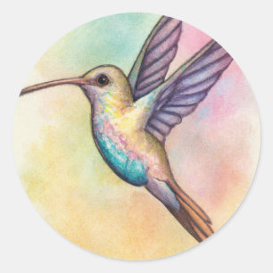Sticker Rond Jolies teintes pastel colibri en vol